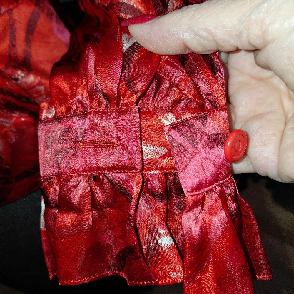 Christian Dior Long Sleeve Red Multi Silk  blouse M - Picture 3 of 9